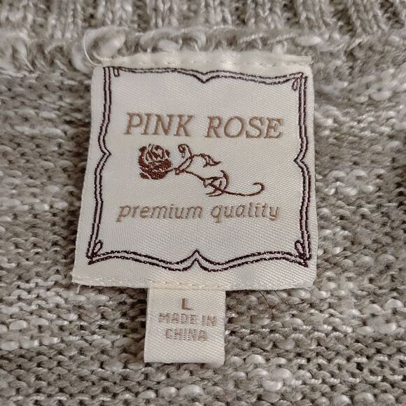 Pink Rose Kimono Sleeve Tan Knit Sweater Cardigan Top sz L Womens - Picture 3 of 6